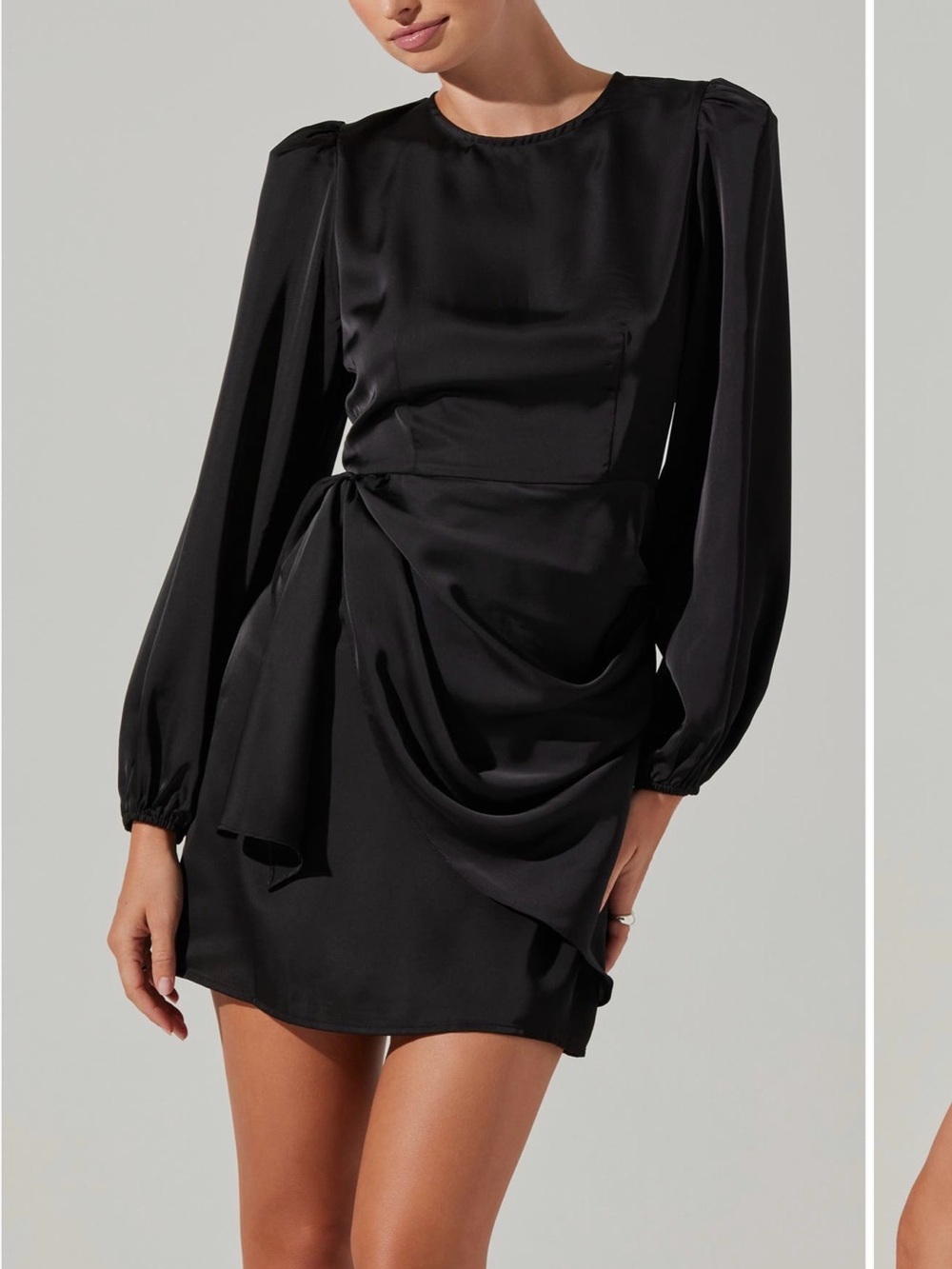 ASTR The Label Black Satin Draped Mini Dress